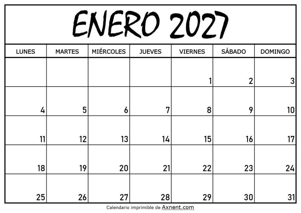 Calendario Enero 2027 Para Imprimir