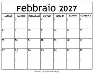 Calendario Febbraio 2027