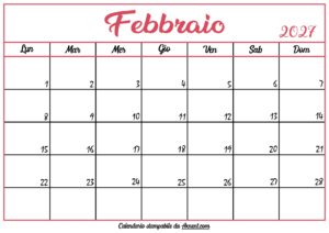 Calendario Febbraio 2027 Stampabile