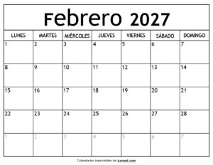 Calendario Febrero 2027