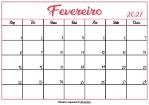 Calendário Fevereiro 2027