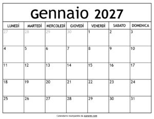 Calendario Gennaio 2027