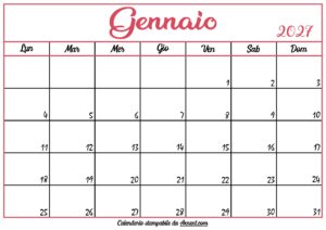 Calendario Gennaio 2027 Stampabile
