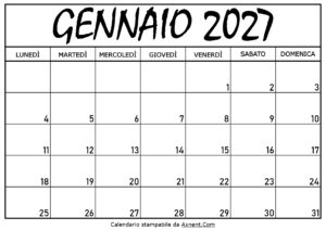 Calendario Gennaio 2027 da Stampare