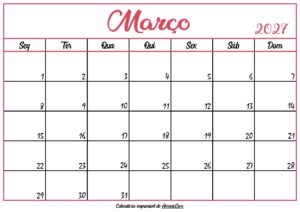 Calendário Março 2027