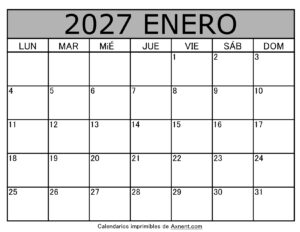 Calendario Mensual Enero 2027