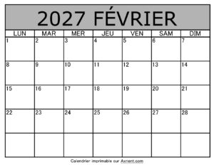 Calendrier À Imprimer Février 2027