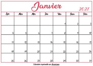 Calendrier Vierge Janvier 2027