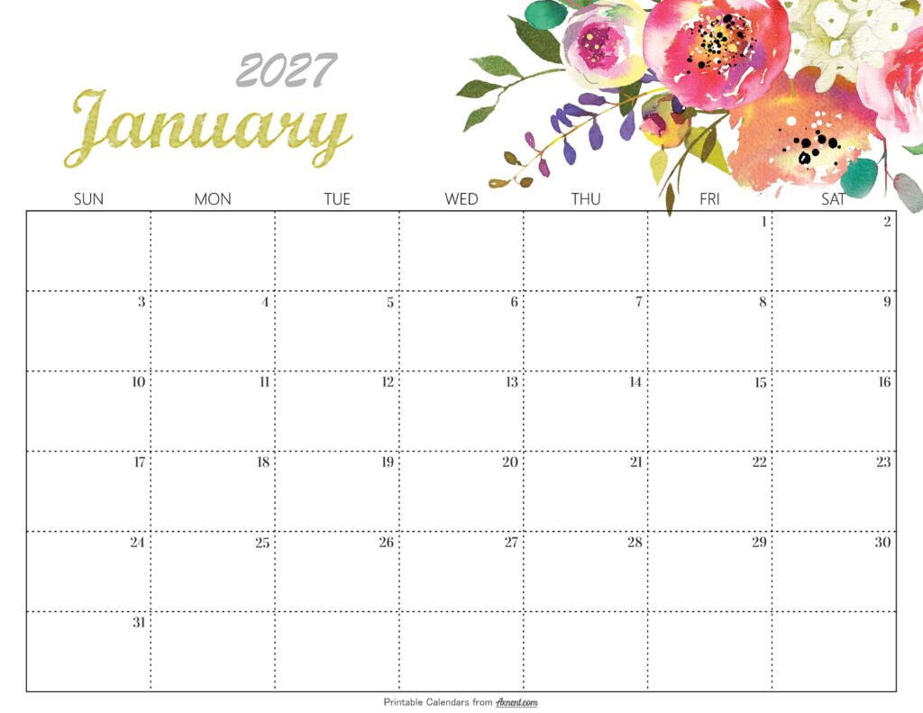 Cute January 2027 Calendar