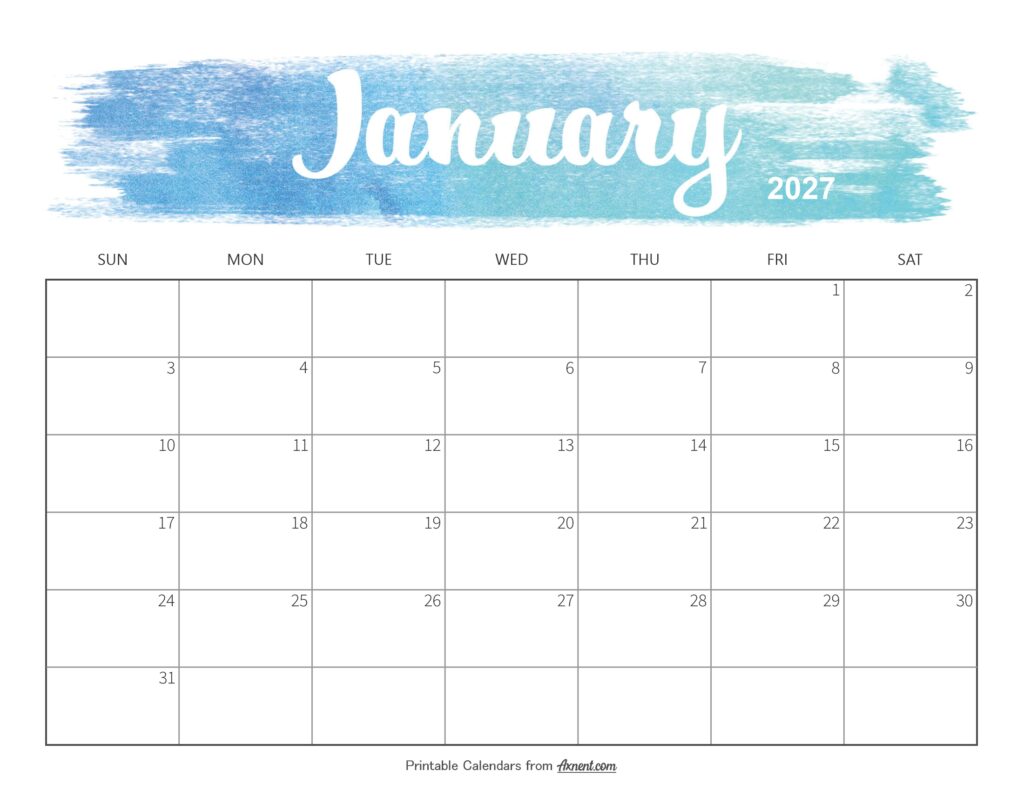 Cute January 2027 Calendar Printable