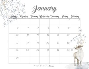Cute January Calendar 2027