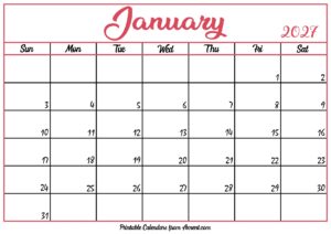 Free January Calendar 2027