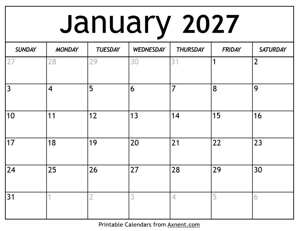 January 2027 Calendar