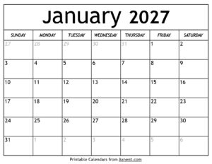 January 2027 Calendar