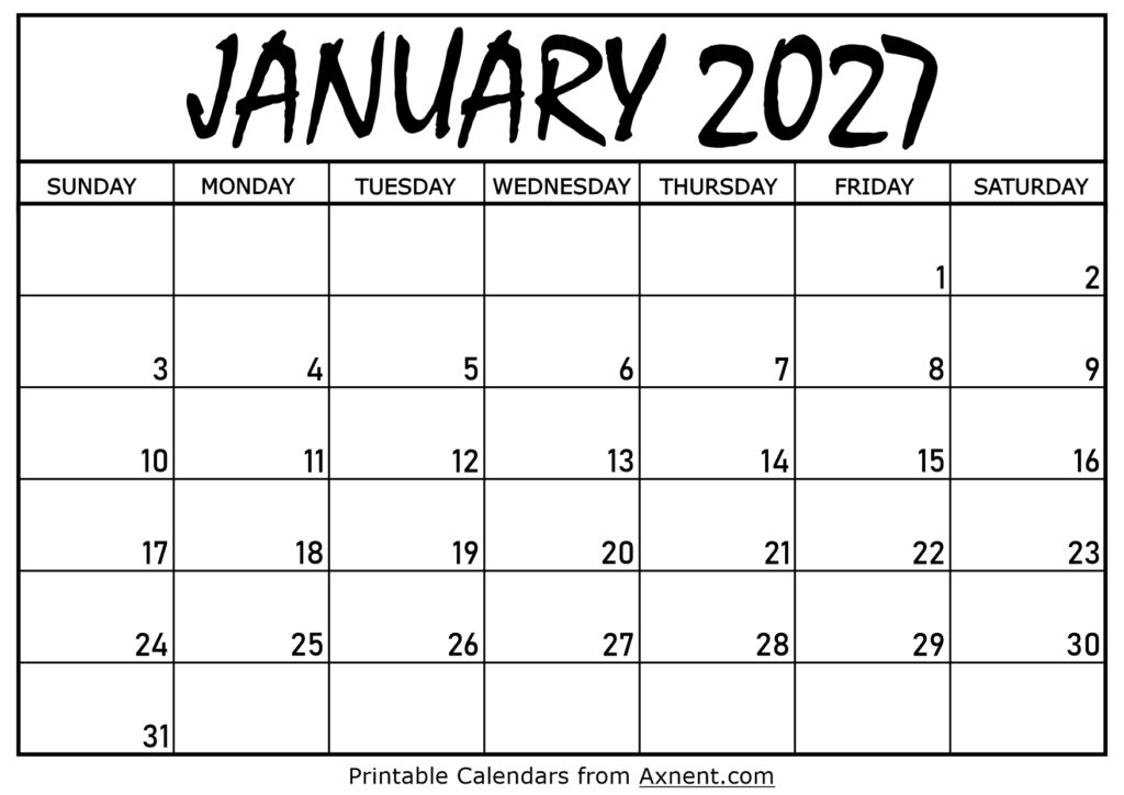 January 2027 Calendar Printable