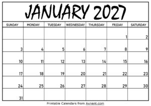 January 2027 Calendar Printable