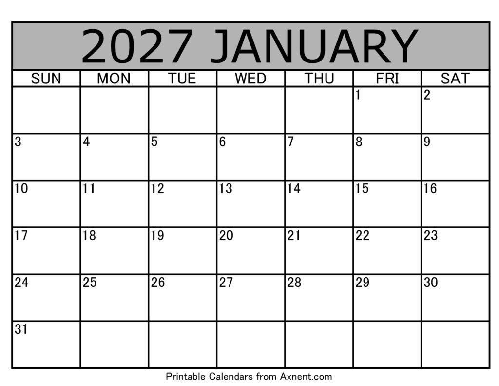 January 2027 Calendar Template
