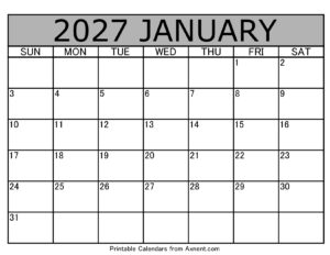 January 2027 Calendar Template