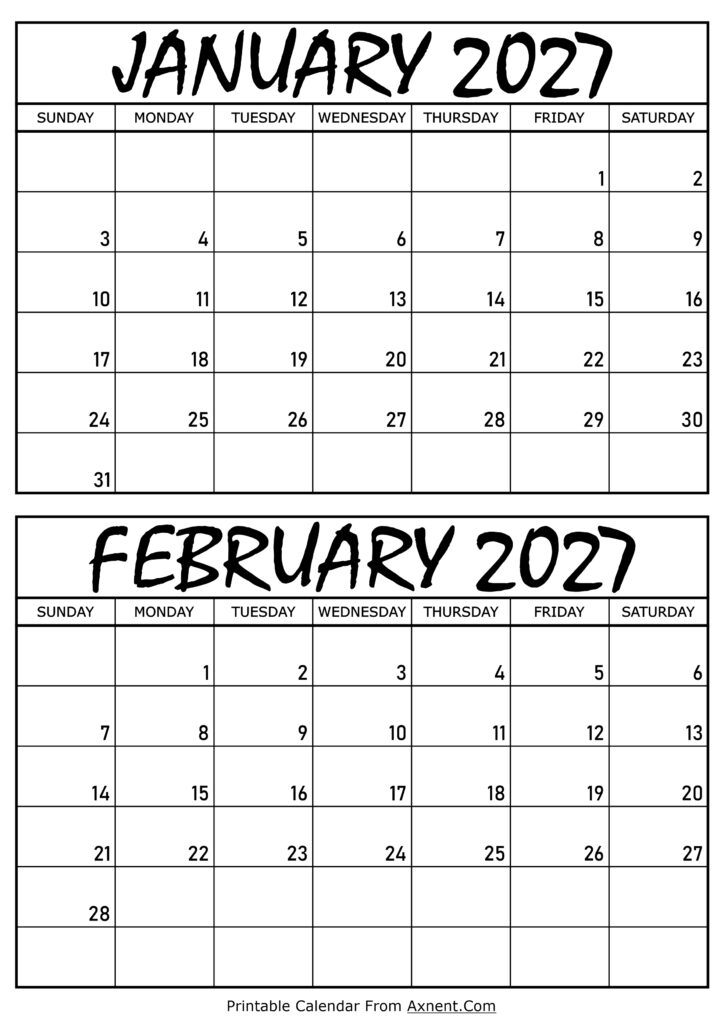 January and February 2027 Calendar