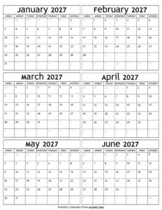 January to June 2027 Calendar