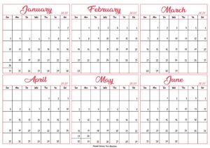 January to June Calendar 2027