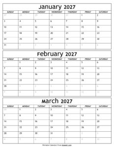 January to March 2027 Calendar
