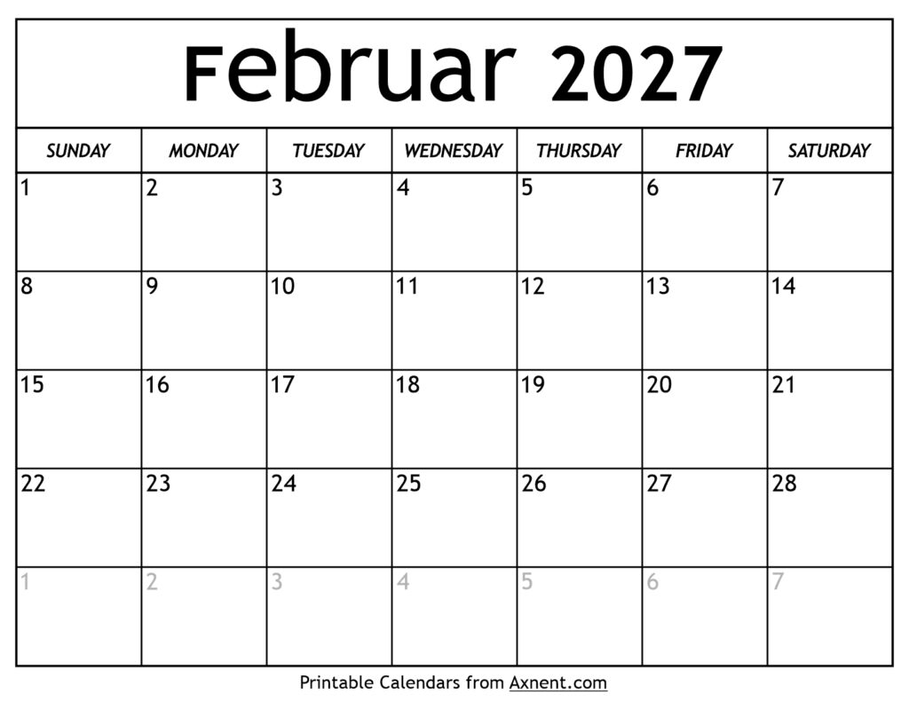 Kalender Februar 2027