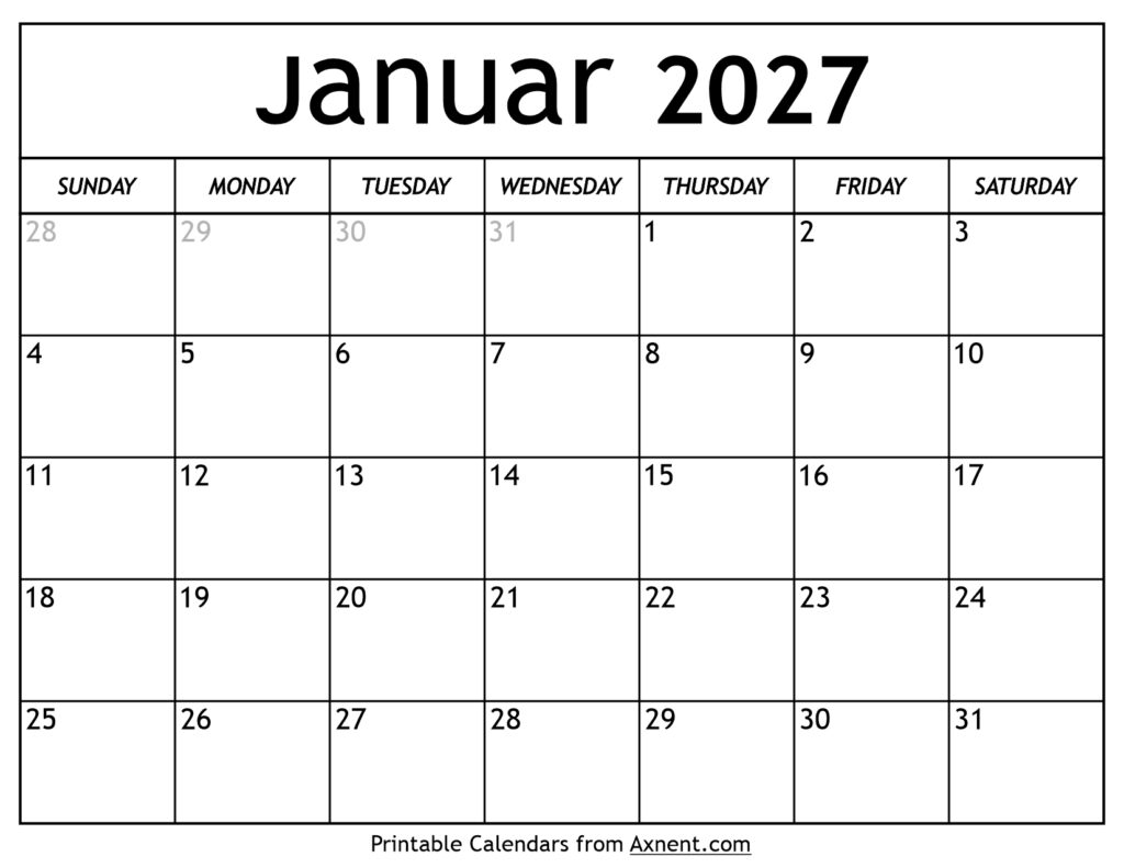 Kalender Januar 2027