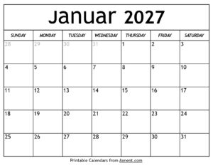 Kalender Januar 2027