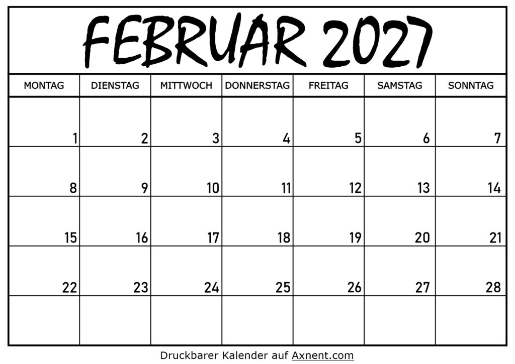 Kalender für Februar 2027