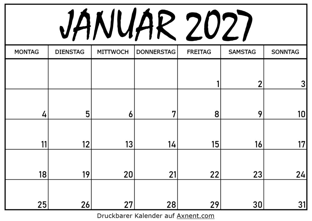 Kalender für Januar 2027
