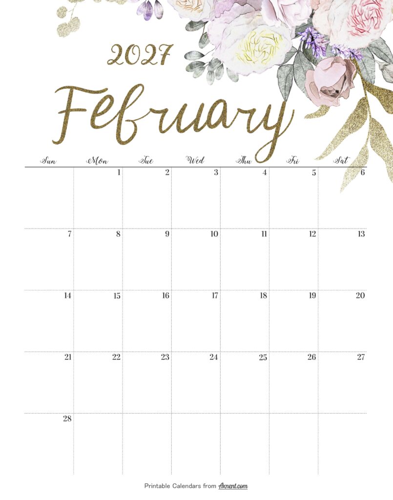 Calendar February 2027 Cute