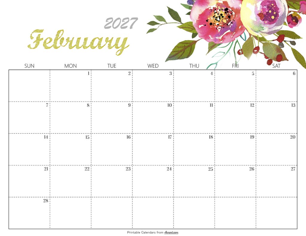 Cute February 2027 Calendar