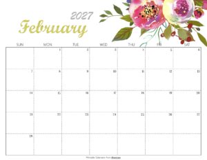 Cute February 2027 Calendar