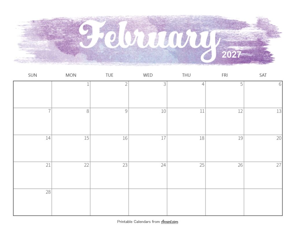 Cute February 2027 Calendar Printable