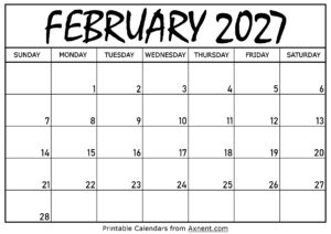 February 2027 Calendar Printable