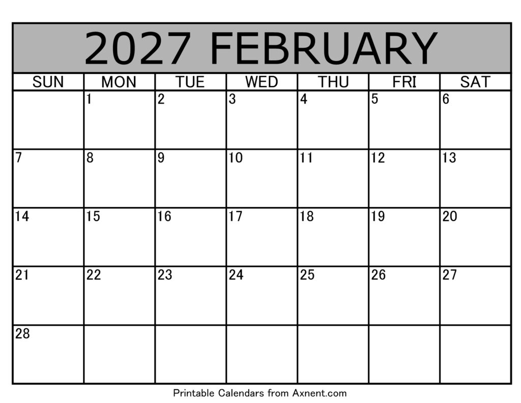 February 2027 Calendar Template