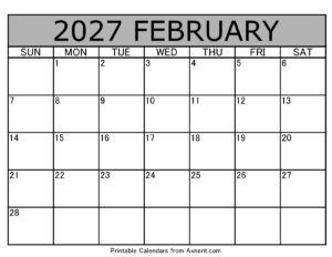 February 2027 Calendar Template