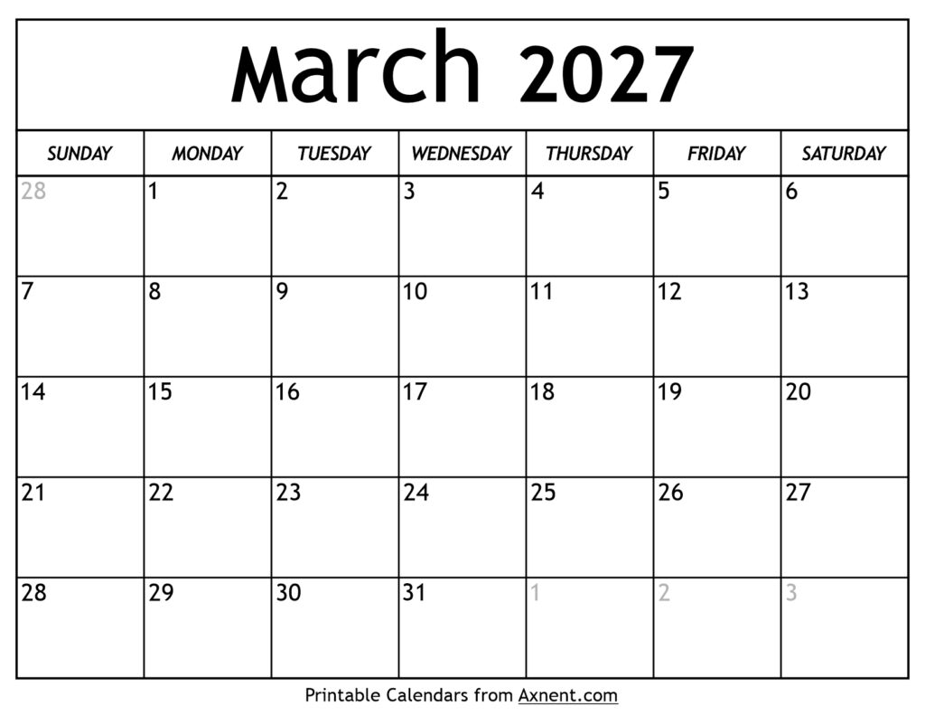 March 2027 Calendar