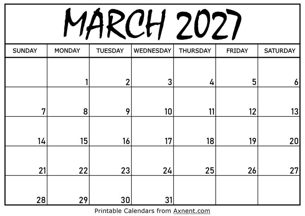 March 2027 Calendar Printable