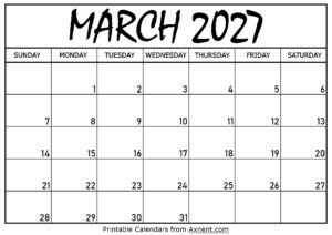 March 2027 Calendar Printable