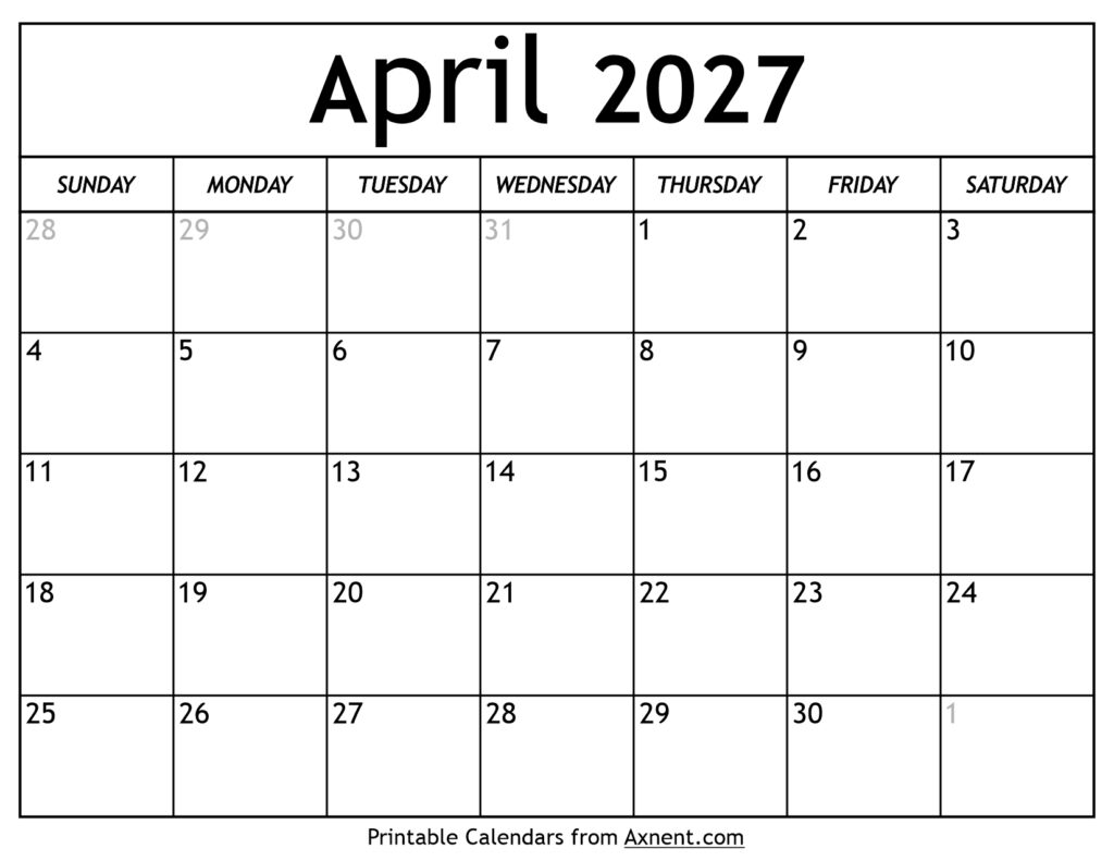 April 2027 Calendar