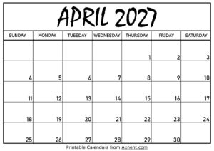 April 2027 Calendar Printable