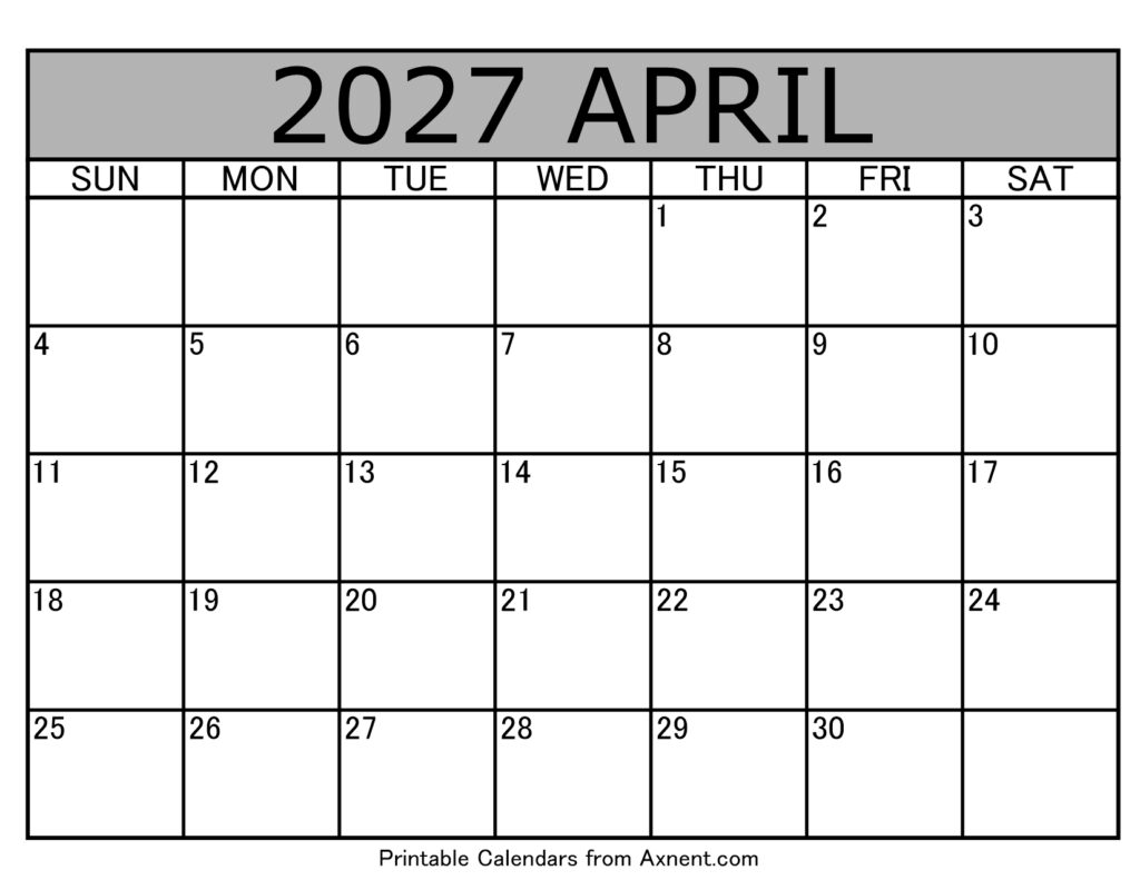 April 2027 Calendar Template