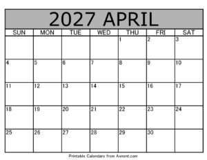 April 2027 Calendar Template