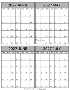 April May June July 2027 Calendar