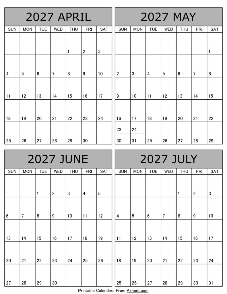 April May June July 2027 Calendar