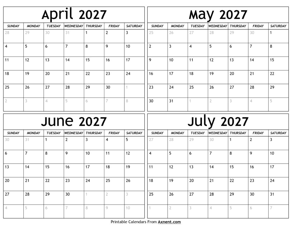 April to July 2027 Calendar