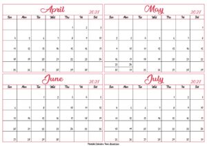 April to July Calendar 2027