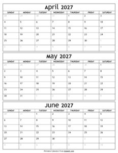 April to June 2027 Calendar